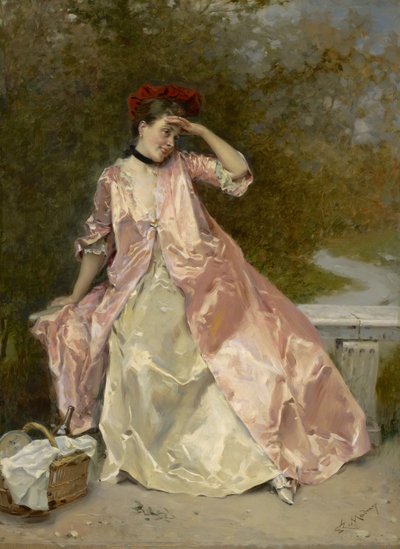 带野餐篮的女人，约1890年 作者 Raimundo de Madrazo y Garreta