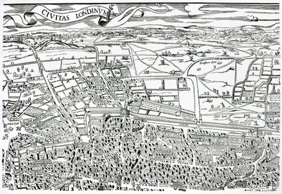 Civitas Londinium（木版画）中的伦敦城北详图 作者 拉尔夫·阿加斯（Ralph Agas）