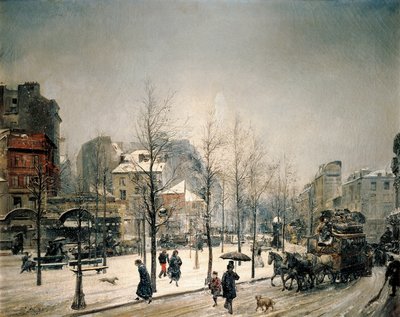 Snow on the Boulevard de Clichy. Painting by Ramon Marti i Alsina (1826-1894) 作者 拉蒙·马丁·阿尔西纳