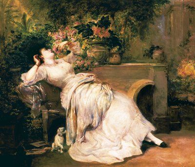 Woman in a garden. Painting by Ramon Marti i Alsina (1826-1894), 2nd half of the 19th century. 作者 拉蒙·马丁·阿尔西纳