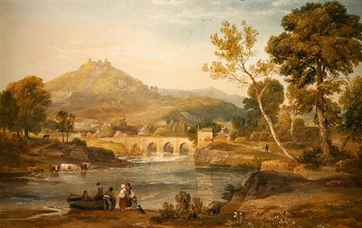 威尔士兰戈伦（纸上水彩）（Llangollen, Wales）。 作者 拉姆齐·理查德·雷纳格（Ramsay Richard Reinagle）