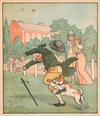 伊斯灵顿的好人被狗咬了，大约在1879年。 作者 Randolph Caldecott