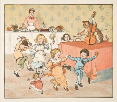 嘿，diddle，diddle，来自 The Hey Diddle Diddle 图画书，pub.1882（彩色雕刻） 作者 伦道夫·卡尔德科特
