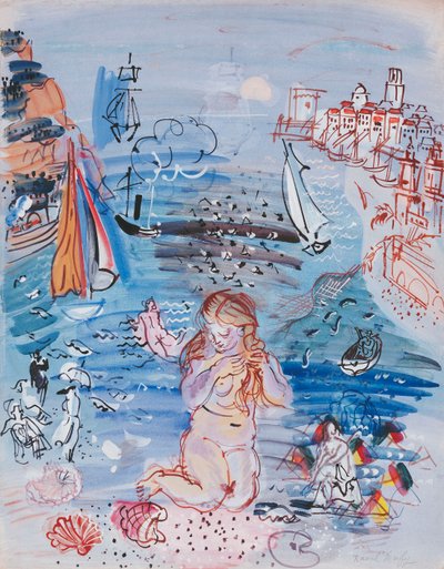 马赛港的安菲特里特；Amphitrite dans le Port de Marseille，约 1927-30 年（纸面水彩和水粉画，铺在厚卡片上） 作者 拉乌尔·杜菲