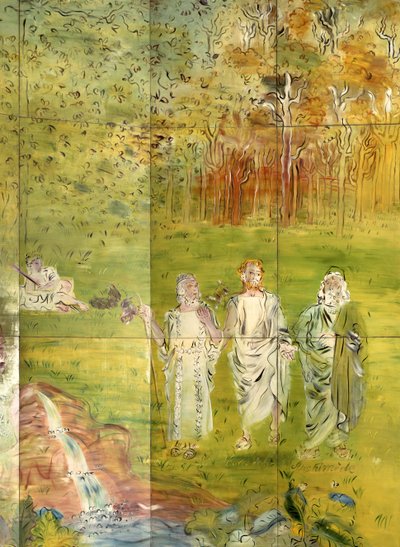 阿基米德（公元前 287-212 年）、泰勒斯（公元前 625-547 年）和亚里士多德（公元前 384-322 年），选自《La Fee Electricite》。 作者 拉乌尔·杜菲