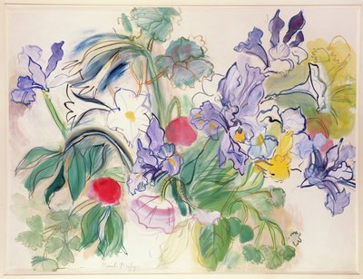 鸢尾花和红色罂粟花花束，约 1948 年（纸面水彩画） 作者 拉乌尔·杜菲