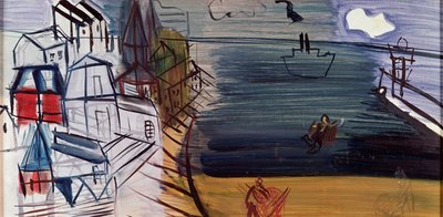 圣阿德雷斯的货船，1945 年之后（硬板油画） 作者 拉乌尔·杜菲