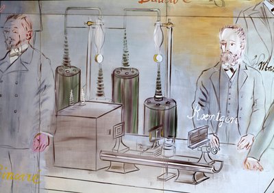 La Fee Electricite，细节：德国物理学家威廉-康拉德-龙根（1845-1923 年）的肖像，1937 年（绘画） 作者 拉乌尔·杜菲