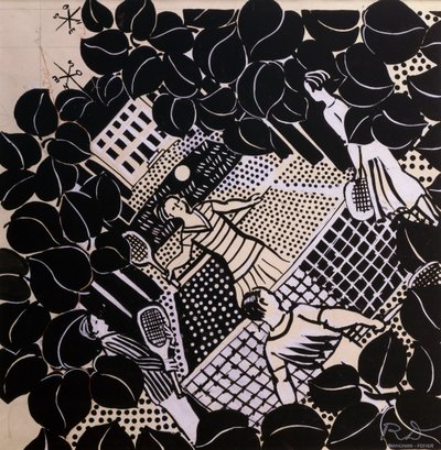 网球（纸上钢笔、墨水和水粉画） 作者 拉乌尔·杜菲