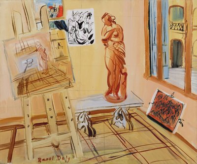 艺术家的工作室》，约 1942-45 年（布面油画，石墨方格纸） 作者 拉乌尔·杜菲