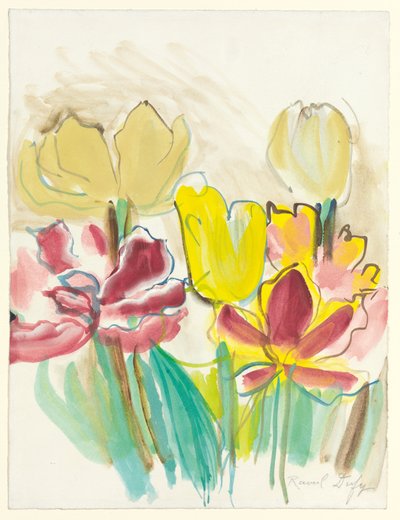 科莱特标本室的郁金香，约 1948 年（纸面水粉和水彩画） 作者 拉乌尔·杜菲