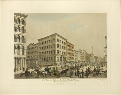 芝加哥湖街和拉萨尔街交汇处，1864 年的海洋银行大楼 作者 拉乌尔·瓦林
