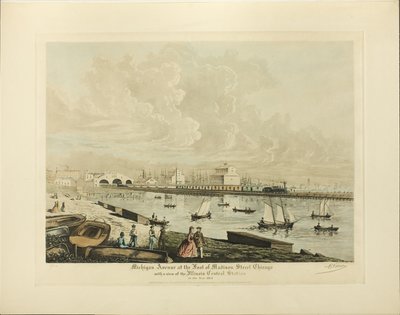 芝加哥麦迪逊街脚下的密歇根大道，以及 1864 年伊利诺伊中央车站的景观 作者 拉乌尔·瓦林
