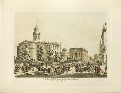 N.芝加哥拉萨尔和伦道夫街西北角，显示 1864 年的法院广场 作者 拉乌尔·瓦林