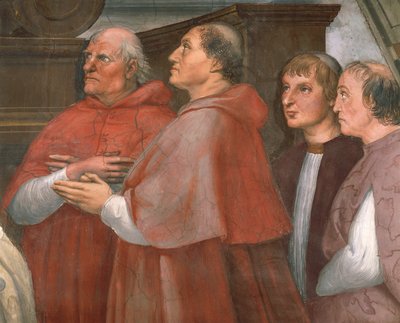 红衣主教拉斐尔·里亚里奥与旁观者，博尔塞纳弥撒的细节 作者 Raphael (1483 1520)