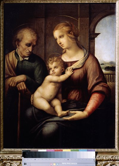 La Sainte famille avec Saint Joseph imberbe ou Sacre famille avec Saint Joseph sans beard（《圣洁的家庭或圣母与无须的约瑟夫》）。拉斐尔（1483-1520 年）的拉斐尔-桑齐奥（Raffaello Sanzio dit Raphael）画作 作者 拉斐尔