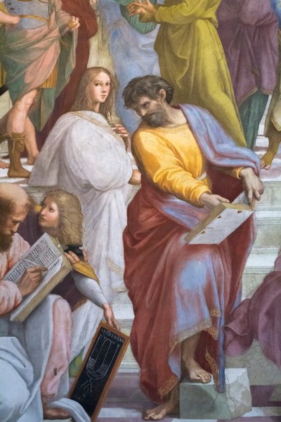 雅典学院，巴门尼德的细节，Scala della Segnatura 作者 Raphael (1483 1520)