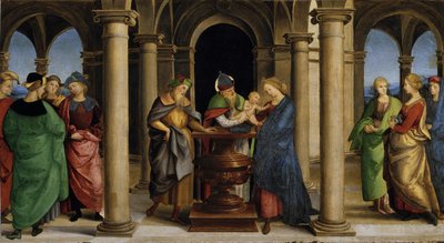 在奥迪祭坛画的圣殿普雷代拉面板上的演示，1503年。 作者 Raphael