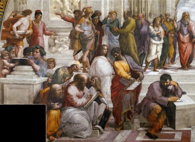 雅典的学校。细节。在Stanza della Segnatura的壁画，约1510-1511。 作者 拉斐尔