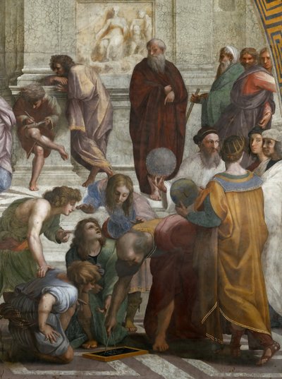 雅典的学校。细节。在Stanza della Segnatura的壁画，约1510-1511。 作者 拉斐尔
