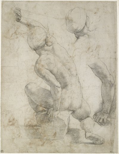 Recto：裸体男子坐在石头上，WA1846.200（黑白粉笔在白纸上） 作者 Raffaello Sanzio Raphael