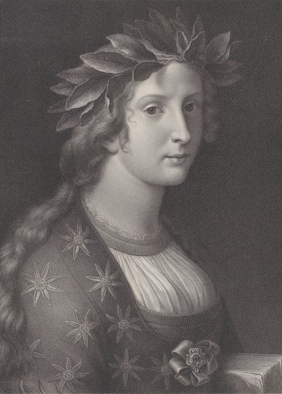 诗歌，一个戴着桂冠的女人，1827年 作者 拉斐尔摩根