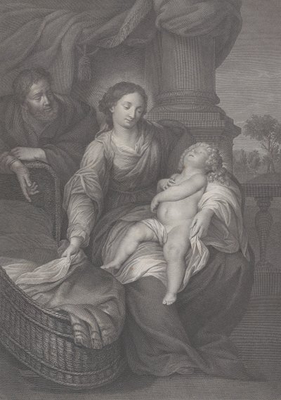 神圣的家庭，基督的孩子在圣母的腿上睡觉，1786年 作者 拉斐尔摩根