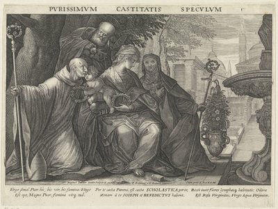 圣家族与圣本笃和圣斯科拉西卡
贞操镜
Pvrissimvm Castitatis Specvlvm（物品上的标题）
服从、贞洁和贫穷之镜（系列名称） 作者 拉斐尔·萨德勒 (II)
