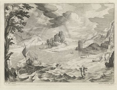 加利利海暴风雨中基督和门徒的海景画 作者 拉斐尔·萨德勒 (II)