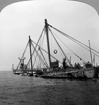 沉没的战舰HMS Vindictive，比利时奥斯坦德，第一次世界大战，1918年。 作者 现实旅行社