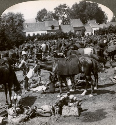 1914-1918年，部队喂养他们的马匹并在行军上休息。 作者 现实旅行社