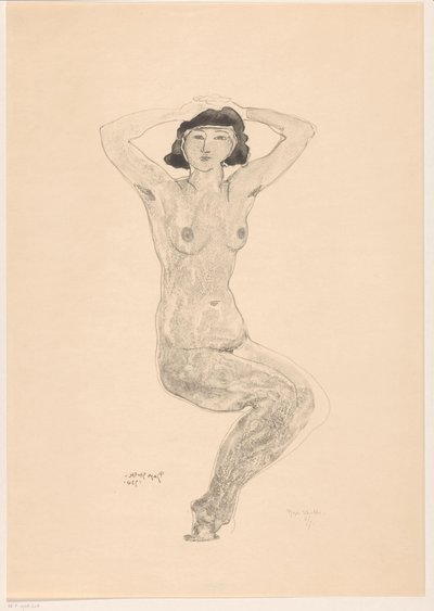 坐着的裸体女人，双手放在头上 作者 Reijer Stolk (signed by artist)
