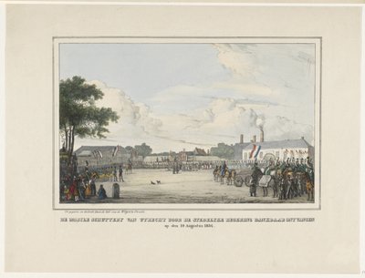 乌得勒支 Mobile Schutterij 受到市政府的盛情接待。 1834 年 8 月 19 日（物体上的标题） 作者 雷尼尔·克雷万格