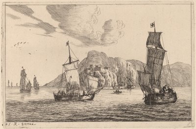 以山为背景的港口场景 作者 Reinier Nooms，叫塞曼