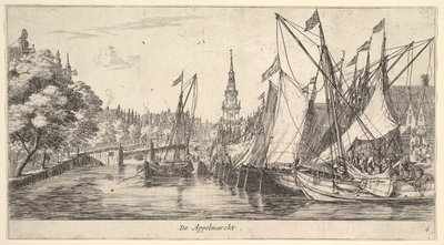 De Appelmarckt苹果市场，摘自阿姆斯特丹的风景，板6，约。 165962。 作者 雷尼尔·塞曼