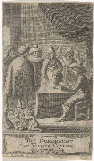 写字台前的商人
扉页：J. van der Does 等人，《Verscheyde voyagien, ofte reysen》，1652 年 作者 五、Caymax