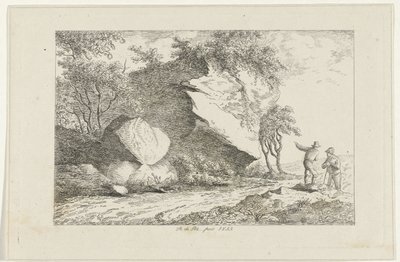 风景与岩石旁的两个人物 作者 Reinierus Albertus Ludovicus baron van Isendoorn à Blois