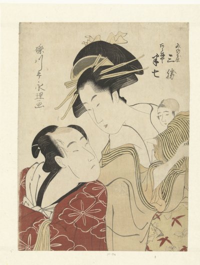 De geliefden Akeneya Hanshichi en Minoya Sankatsu.
Minoya Sankatsu、Akeneya Hanshichi（物品上的标题） 作者 朝协斋英理