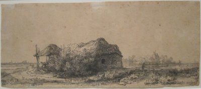 伦勃朗创作于 1641 年的 "有小屋和海巴姆的风景"，蚀刻版画和干点版画，檀香山艺术博物馆 作者 伦勃朗