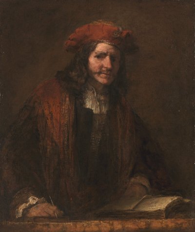 戴红帽的人》，约 1660-65 年（布面油画） 作者 伦勃朗·哈门斯（Rembrandt Harmensz）。范里恩（学校）