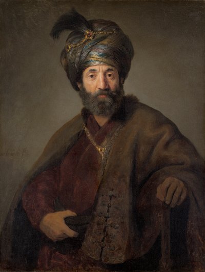 约1635年，东方服装中的人（布面油画） 作者 伦勃朗·范·赖恩