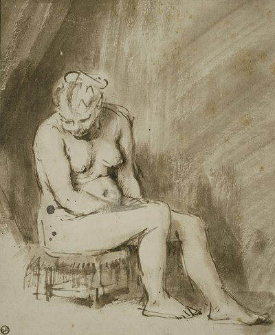 坐着的女性裸体 作者 Rembrandt van Rijn