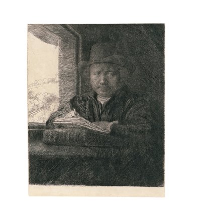 自画像在窗户上画，1648年 作者 伦勃朗·范·赖恩