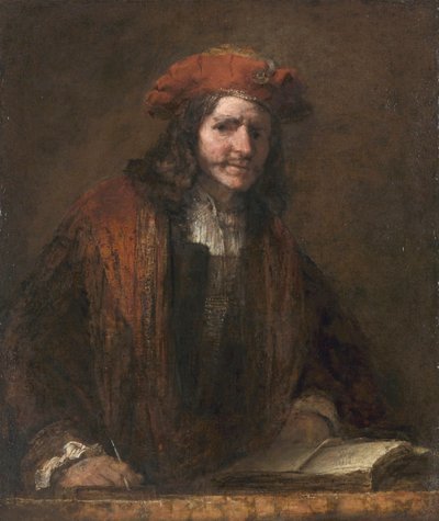 戴红帽的人》（The Man with the Red Cap），约 1660 年（布面油画） 作者 伦勃朗·哈门斯。范赖恩