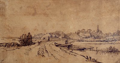斯洛腾的景色，约1650年（纸上笔墨加棕色水墨）。 作者 伦勃朗·哈门斯。范赖恩