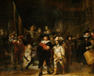 弗兰斯·班宁·科克 (Frans Banning Cocq) 和威廉·范·鲁伊腾堡 (Willem van Ruytenburgh) 的公司，被称为“夜巡” 作者 伦勃朗 Harmenszoon van Rijn, 伦勃朗