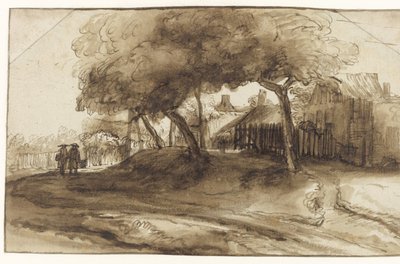 堤坝上的房屋和树木 作者 Rembrandt van Rijn (学校)