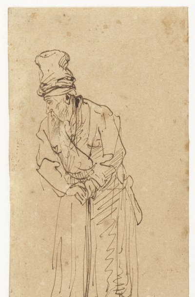 倚杖老人 作者 Rembrandt van Rijn (学校)