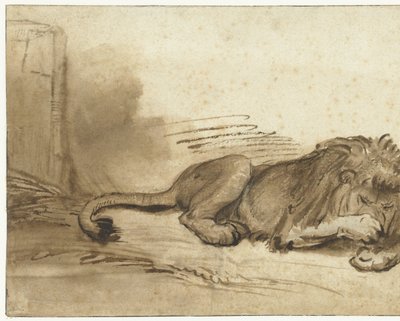前爪捂住嘴的卧狮 作者 Rembrandt van Rijn (学校)