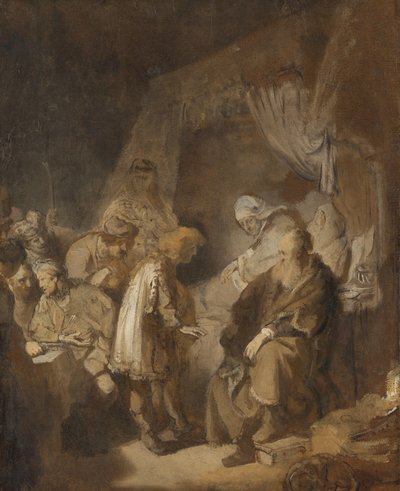 约瑟夫讲述他的梦 作者 Rembrandt van Rijn（艺术家签名）